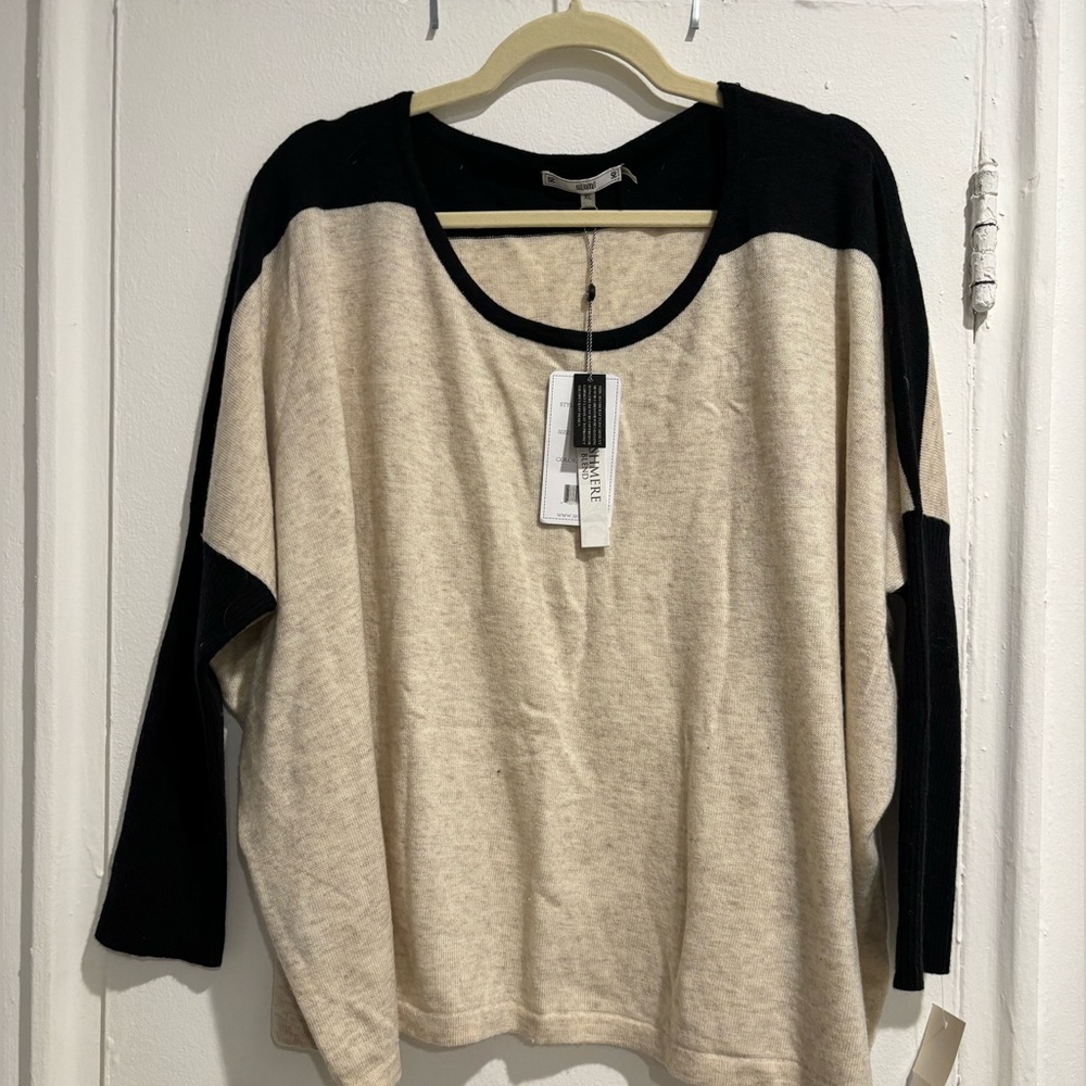 NWT - cashmere! - sz XL tan and black cashmere blend sweater
